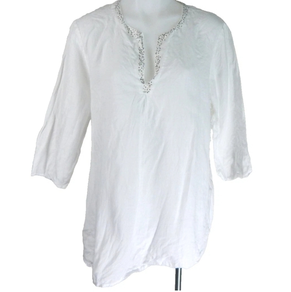 Eileen Fisher Sequin Linen Tunic Top